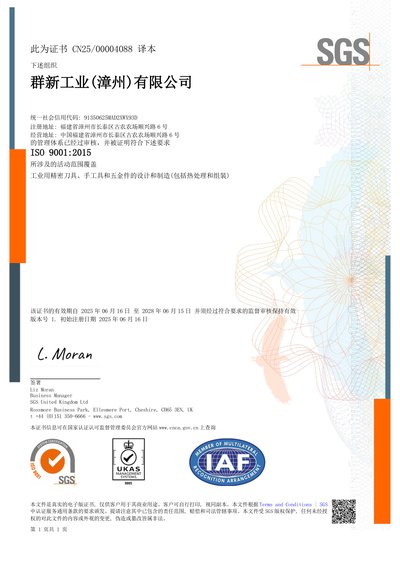 ISO 9001:2015 证书 (中文)